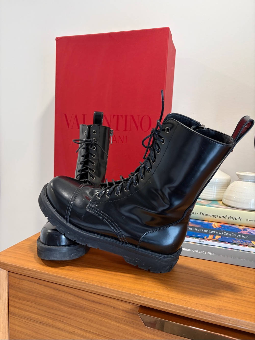 Valentino Black Lace-Up Combat Boots